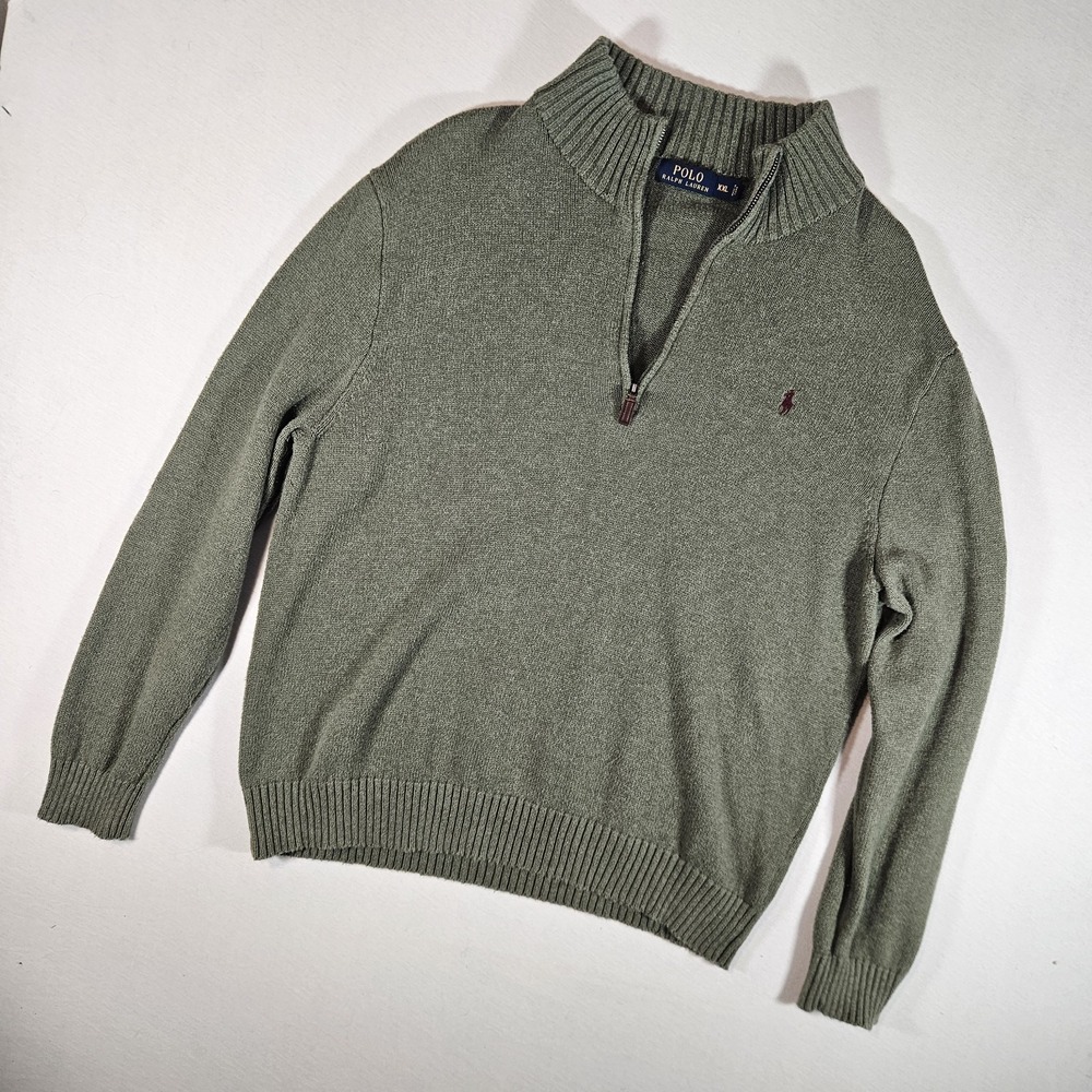 Polo Ralph Lauren Mens 1/4 Quarter Zip Pullover 2XL Sweater‎ Sage Green Knit